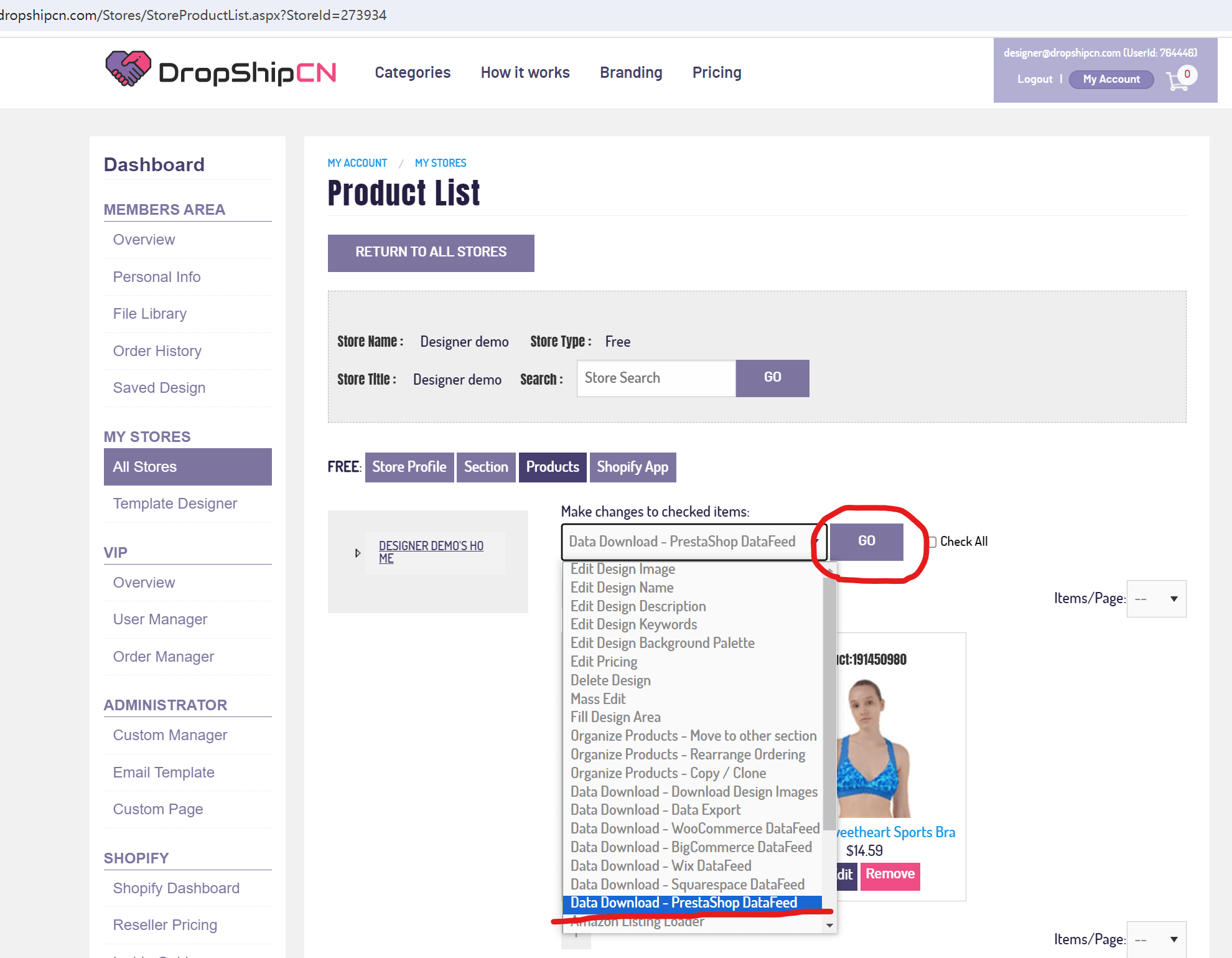 Export Products to PrestaShop Step1
