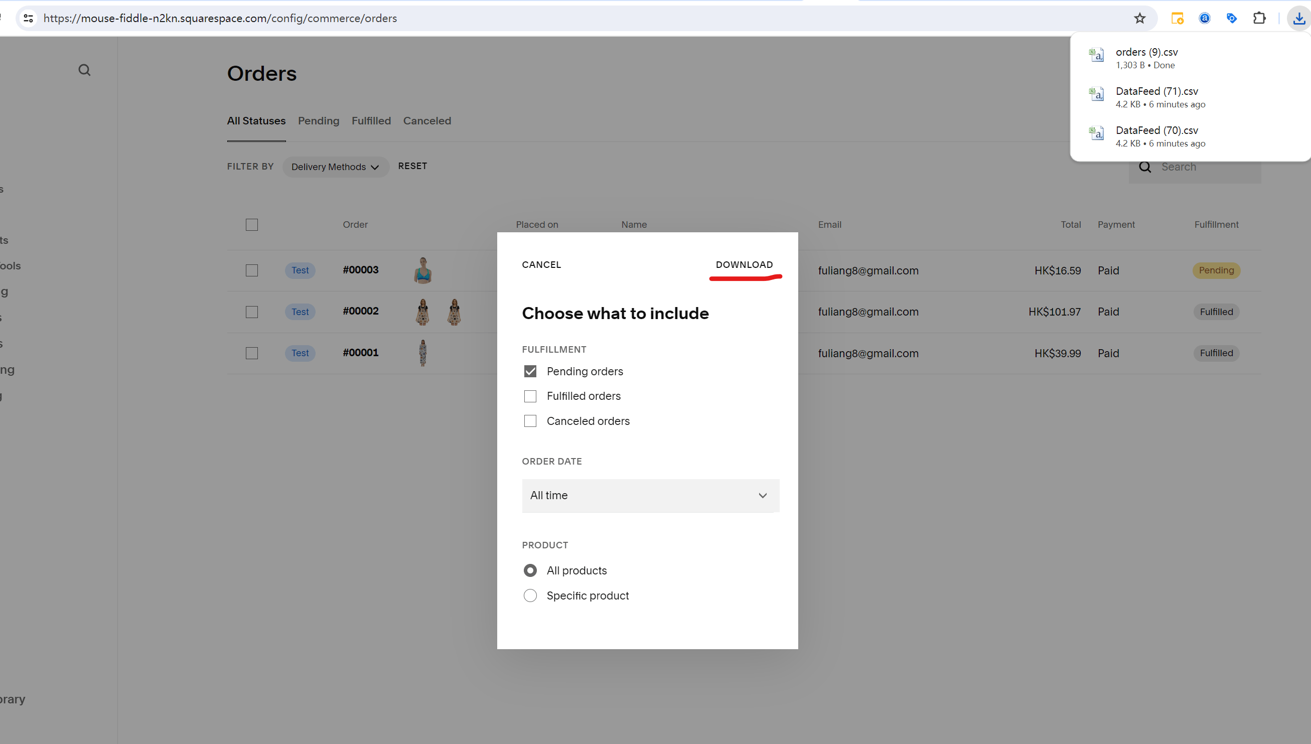 Import Squarespace Orders to DropShipCN.com Step1